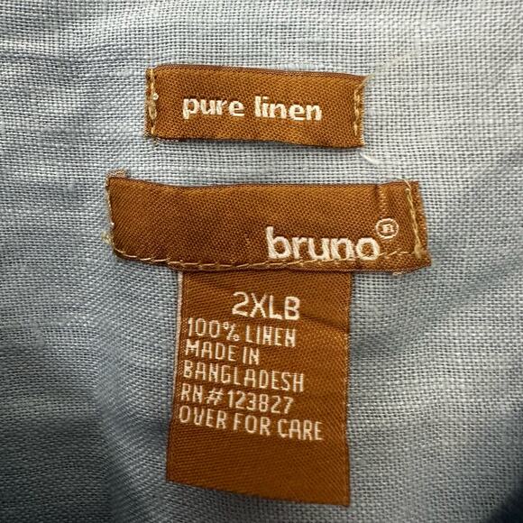 Bruno Pure Linen Mens‎ Shirt Button Up Light Blue Chest Pocket Casual Size 2XLB - Picture 2 of 5